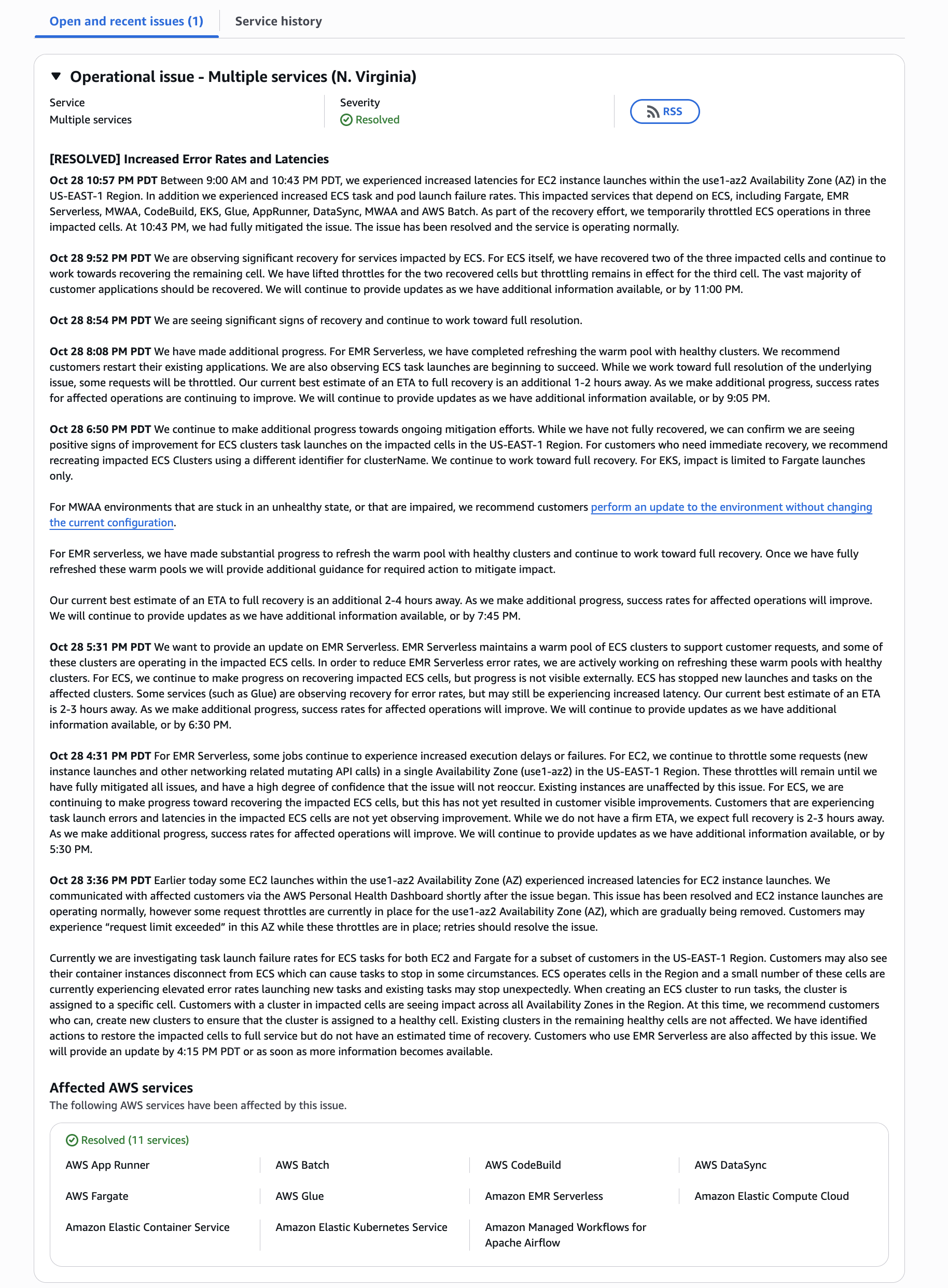 AWS US-EAST-1 Service Disruption Report - ECS, EC2, and Dependent Services – October 28, 2025