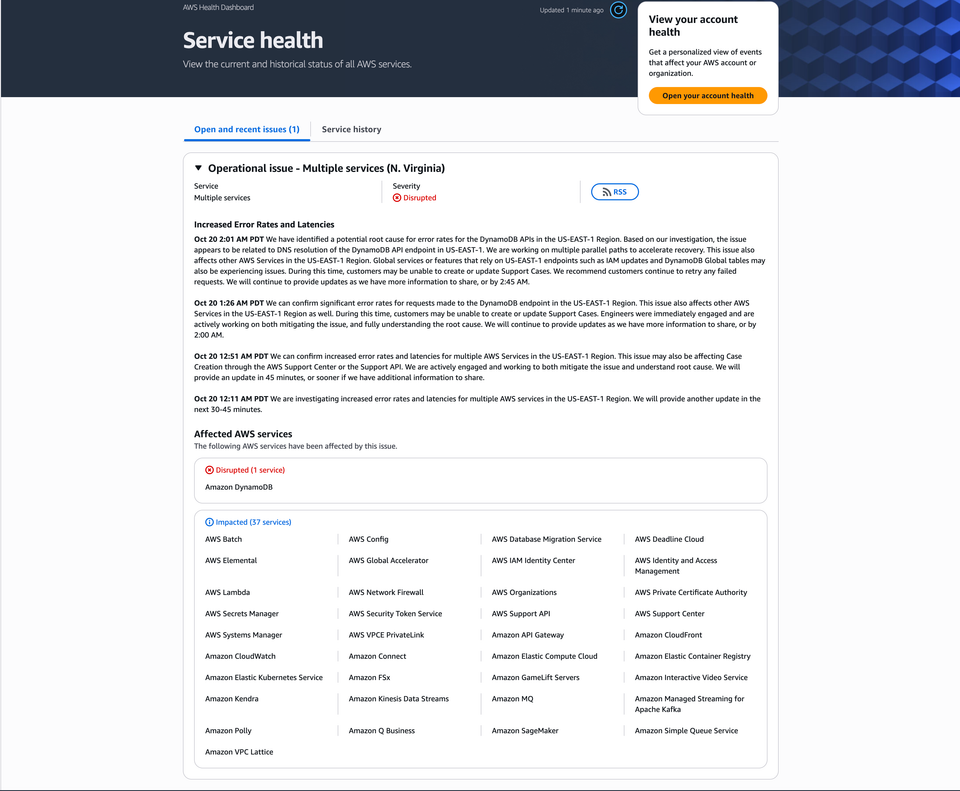 ⚠️ AWS US-EAST-1 Outage: Root Cause Identified – DynamoDB Disruption Linked to DNS Resolution Issue
