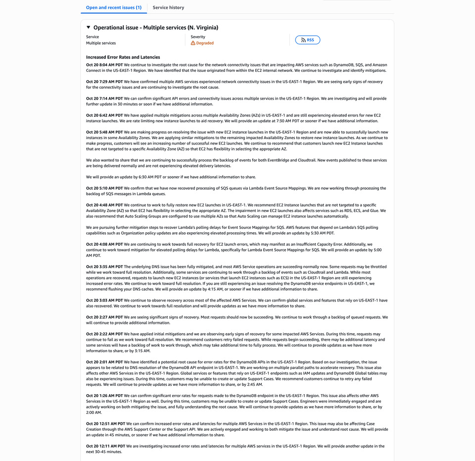βοΈ AWS US-EAST-1 Outage: Full Recovery Underway After EC2 Network Root Cause Identified