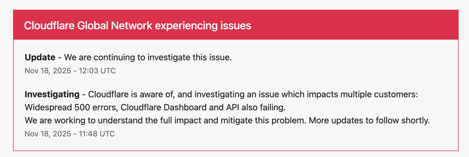 Cloudflare Confirms Global Network Issues: Company Is Investigating Ongoing Outage